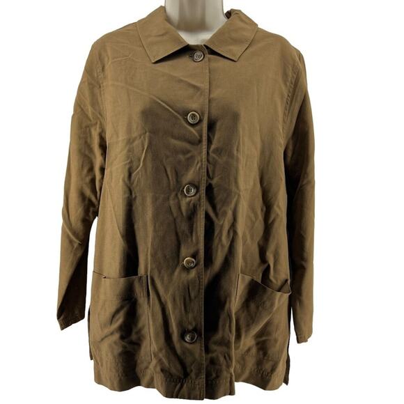 Mariano Rubinacci Brown Linen Blend Button Front Shirt Pockets Womens Medium - Picture 1 of 5